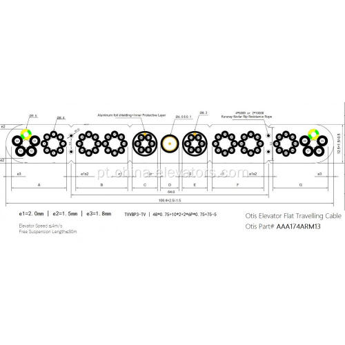 Cabo de viagem plano AAA174ARM13 para elevadores Otis